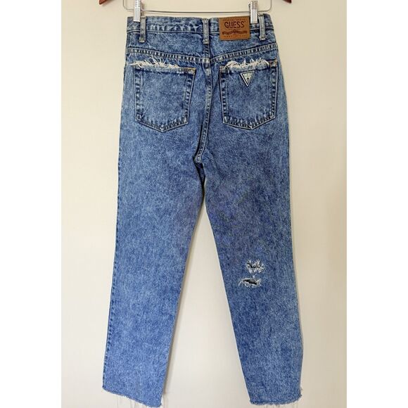 Guess Jeans Mens 90s Acid Wash Cotton Distressed Straight Leg Made in USA Sz 29 - Picture 2 of 12